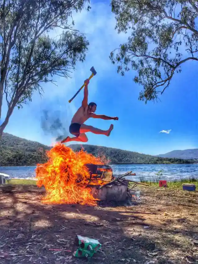 Barefoot Daredevil’s Lakeside Leap