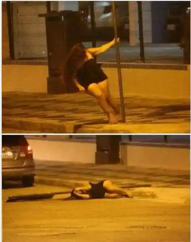 Pole dancing in the street fail